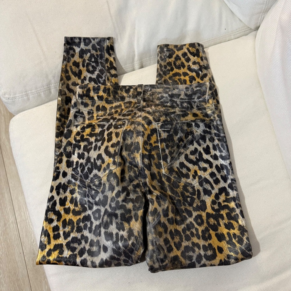 $295 L'Agence Margot Skinny High Rise Gold Leopard Foil Coated Jeans Pants Ankle - Picture 13 of 16
